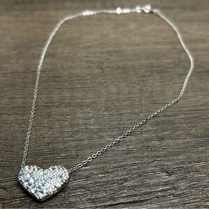 Elegant Silver Tone Crystal Studded Heart Necklace